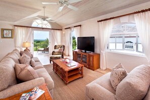 The open plan living area opens out to the spacious patio