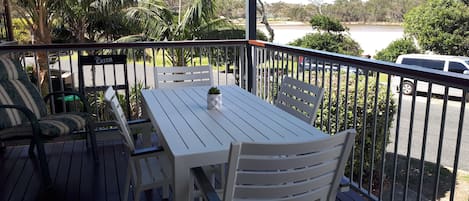 Balcony overlooking lake