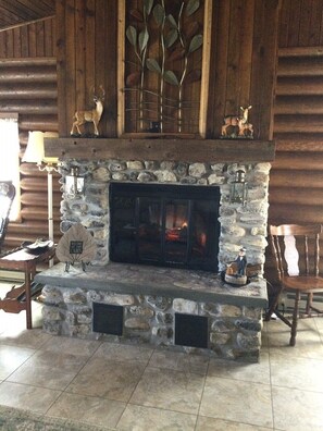 Stone Fire Place with Electric Log insert