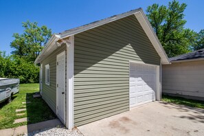 1.5 car garage. Two driveways for parking (will fit 4 cars total)
