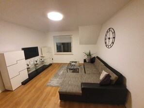 Wohnzimmer - Sofa inkl. Bettfunktion + WLAN, TV inkl. Netflix (Guest-Account)