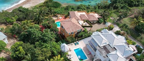 Overviews of villa showing proximity to the beach and the river.