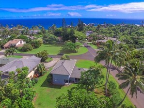 Aerial view of our home and the not-so-distant Pacific Ocean