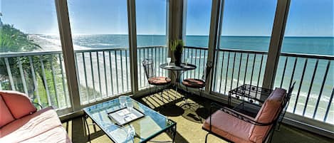 Private screened Lanai/Porch with sliding Glass Hurricane windows and blinds
