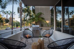 The outdoor patio has a BBQ and beautiful views of Balboa Park.