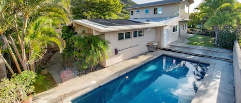 Sparkling blue heated pool