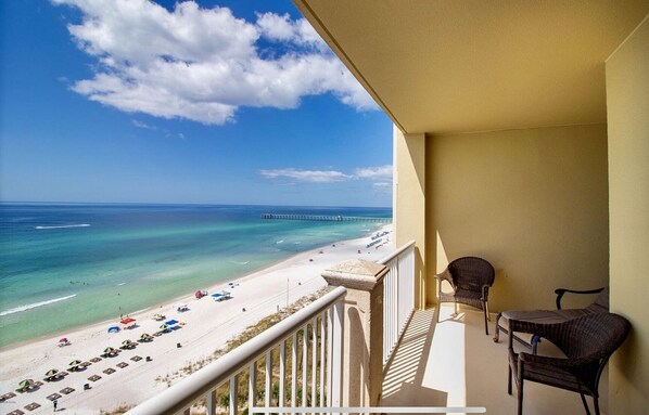 Our stunning Beach front view. Pier fishing is walking distance from our condo.