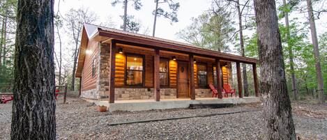 Front of the cabin, northeast side, parking next to porch.