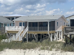 Beach view from dune. Lots of seating on sunny deck & inside shady screen room.
