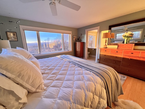 Master bedroom w/Stearn & Foster king, 2 bureaus & a large walk-in closet