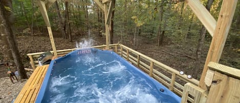 14 foot “Swim Spa” with waterfall in the woods! Hot shower next to the Swim Spa