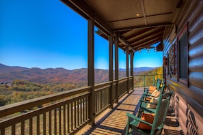 Incredible panoramic views from wrap-around porch and entry into cabin