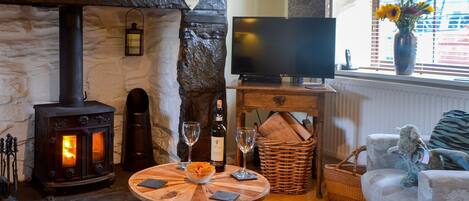 Cosy living area with a lovely wood burner | Eirianfa, Penmachno, near Betws-y-Coed