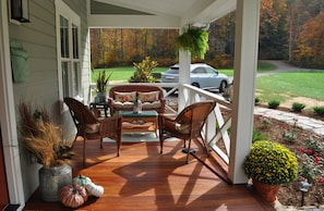 Front porch overlooking meadow in the fall..