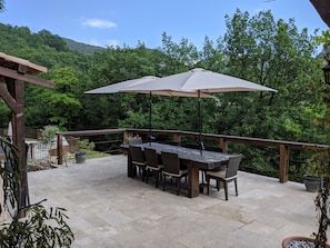 Terrace and outdoor dining table.