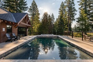 Heated private pool, pool house, and 20-person hot tub