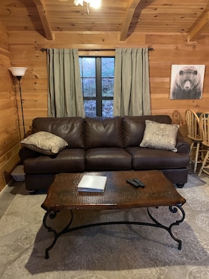 New leather couch with queen sleeper