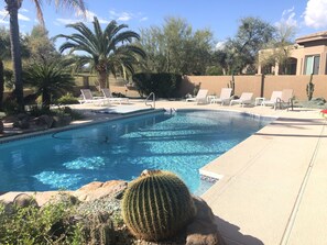 Private Pool with water fall, baja, spa and views of Four Peaks and Golf Course