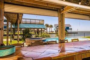 Outdoor bar with seating