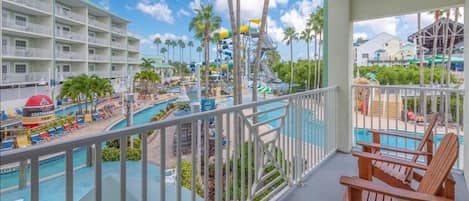 Front balcony overlooks the water park.