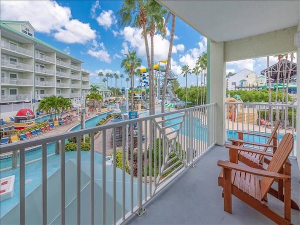 Front balcony overlooks the water park.