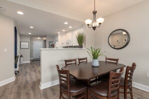 Dining table seats 6, work station in kitchen