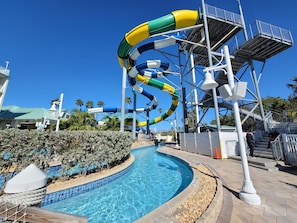 On site Water Park - 4 FREE DAILY passes come with every reservation and up to 6 additional passes can be purchased at a discount. Pool is part of the water park.