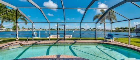 Private Heated Pool with amazing lake views.