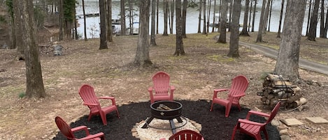 Newly upgraded fire pit area with unbelievable lake views!!