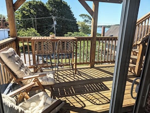 The deck with high top table and comfortable seating