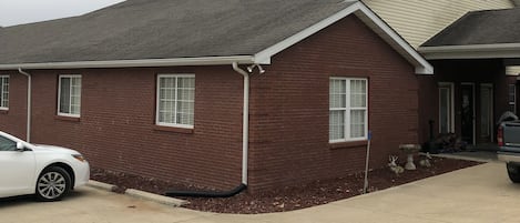 The lodge with large patio with plenty of seating.