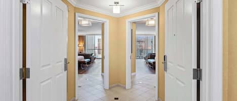 Entrance to the mirrored King bed suites with private entrance foyer