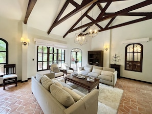 Bright Living Room with Vaulted Ceilings