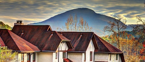 Yonah Mountain dominates the sky over Das Mahlberg Gasthaus...