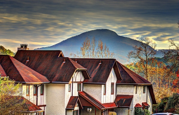 Yonah Mountain dominates the sky over Das Mahlberg Gasthaus...