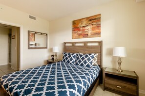 The master bedroom has a brand new luxury queen mattress and bedding.