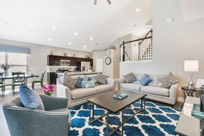 Airy & Comfortable, 75" TV in Living Room.