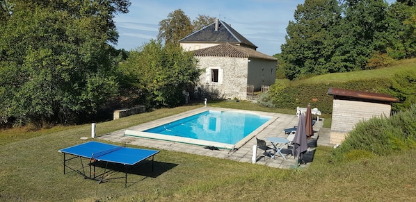 View of the gite from the pool and garden area. 