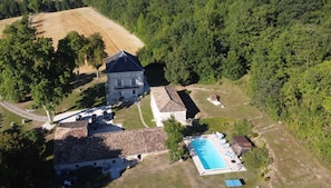 A view of the whole property showing the private situation of the gite and pool.
