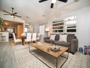 Spacious living room with queen sized pull out bed to bring that extra friend