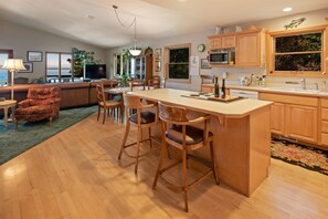 Spacious kitchen with living room