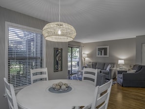 The dining area is open to the living area