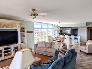 Living room with stunning Gulf Views