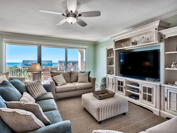 Living room with stunning Gulf Views