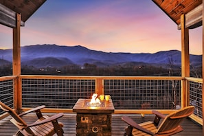 Private deck with a fire pit and a view of Mt. LeConte!