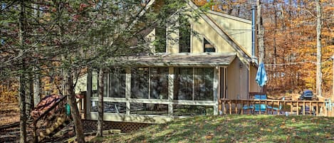 Pocono Lake Vacation Rental | 3BR | 2BA | 1,200 Sq Ft | Stairs Required