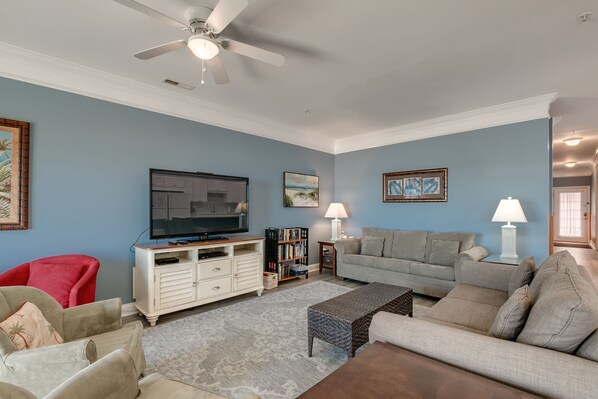 There's plenty of space to gather for movies or a family game night.