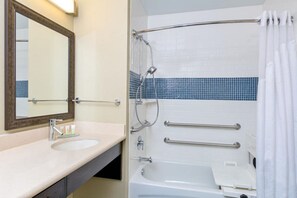 Get ready for your day in the accessible bathroom.