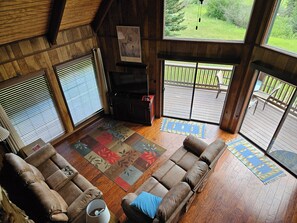 Looking from the loft to the living area/great room