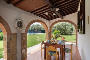 Balcony / Terrace / Patio, Building Exterior, Garden, Pool, Summer